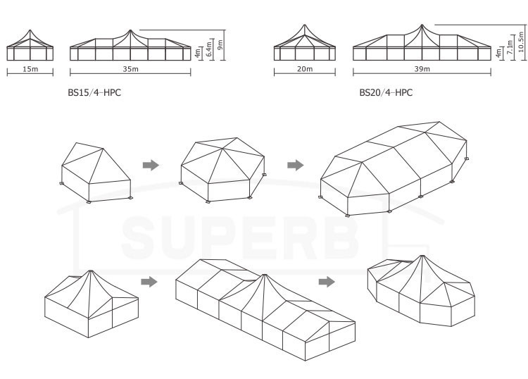 Elegant designed galss walls high peak exhibitions tent